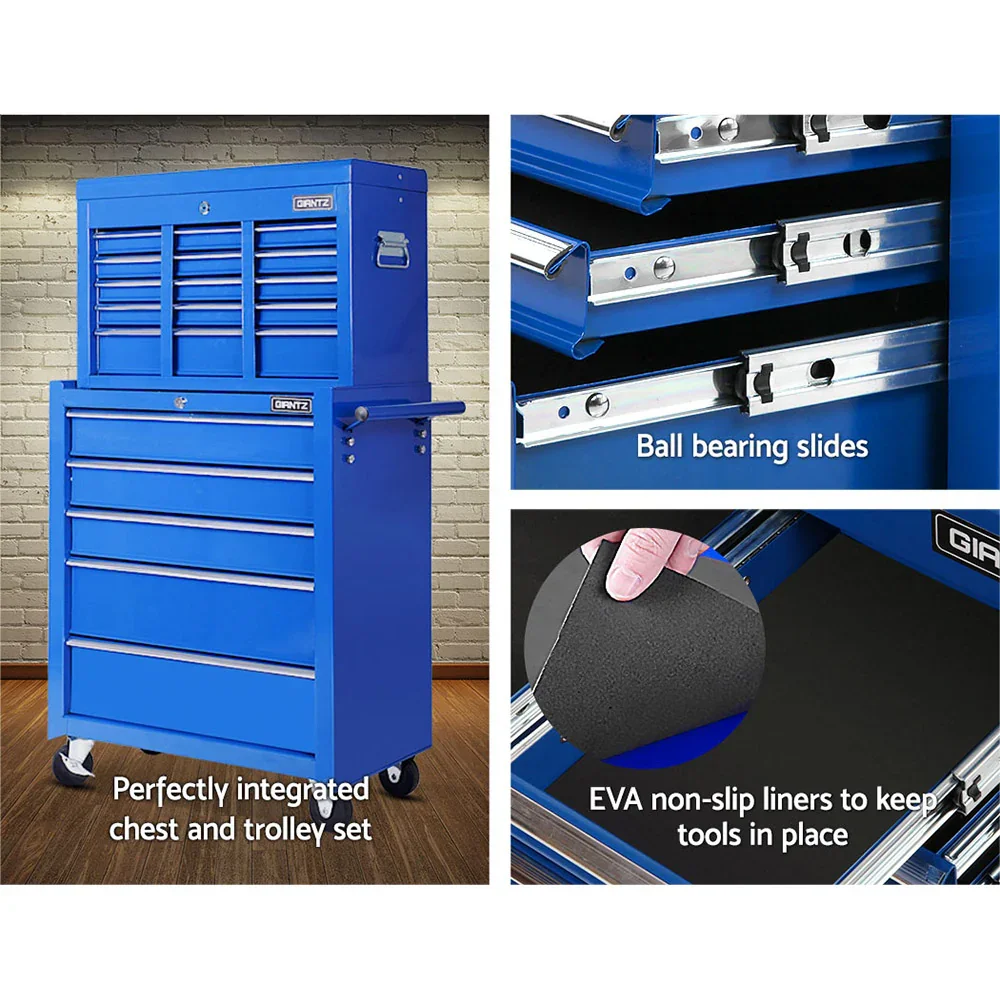 14 Drawer Tool Box Cabinet Chest Mechanic Garage Storage Trolley Blue - Image 6