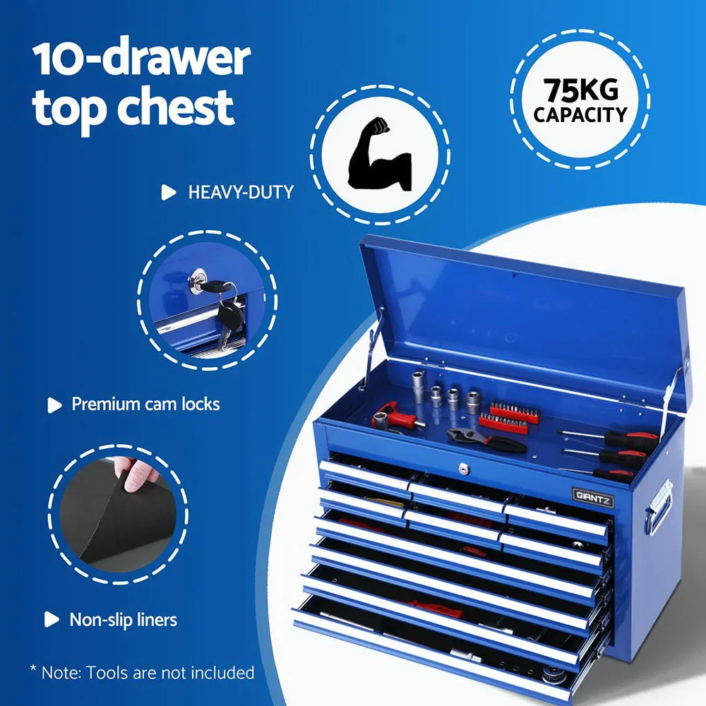 15 Drawers Tool Chest Trolley Toolbox 2-in-1 Storage Blue - Image 3