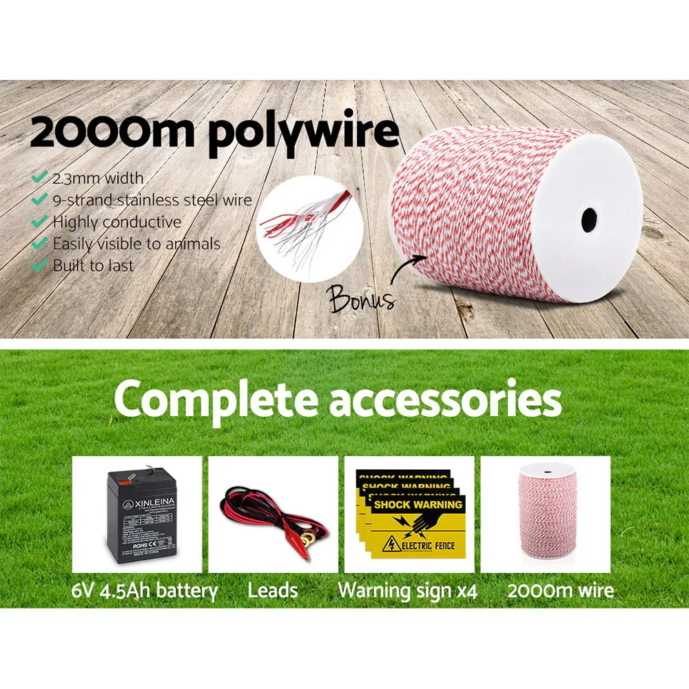Fence Energiser 3KM Solar Powered Electric 2KM Poly Wire - Image 5