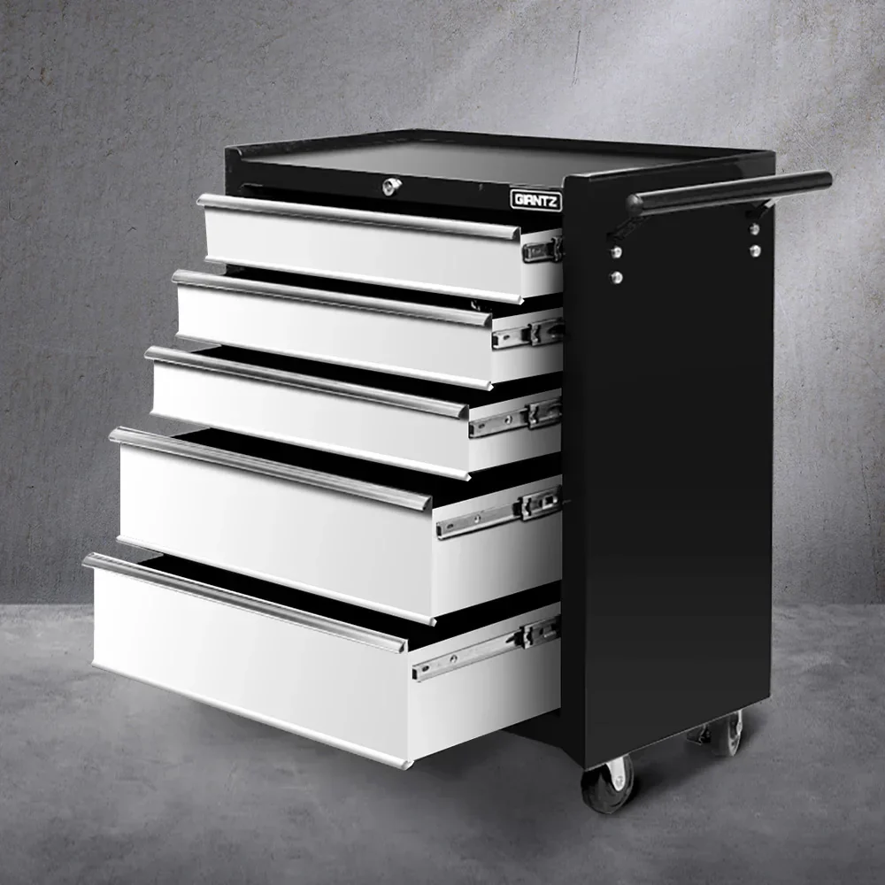 5 Drawer Tool Box Cabinet Chest Trolley Box Garage Storage Toolbox Grey - Image 2