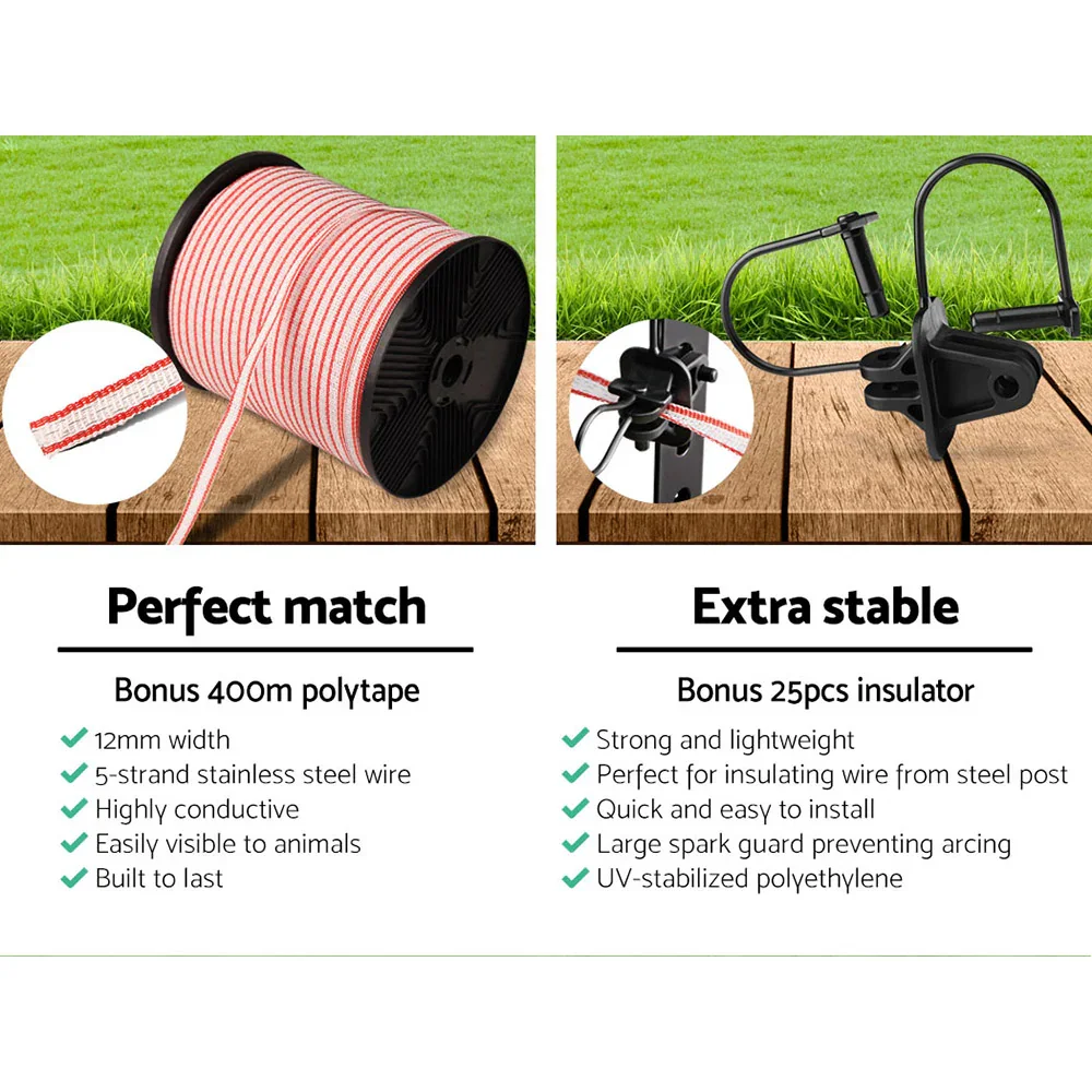 Fence Energiser 5KM Solar Powered Electric 400M Poly Tape Insulator - Image 5