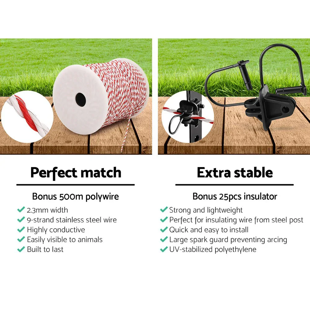 Fence Energiser 5KM Solar Powered Electric 500M Poly Wire Insulator - Image 5