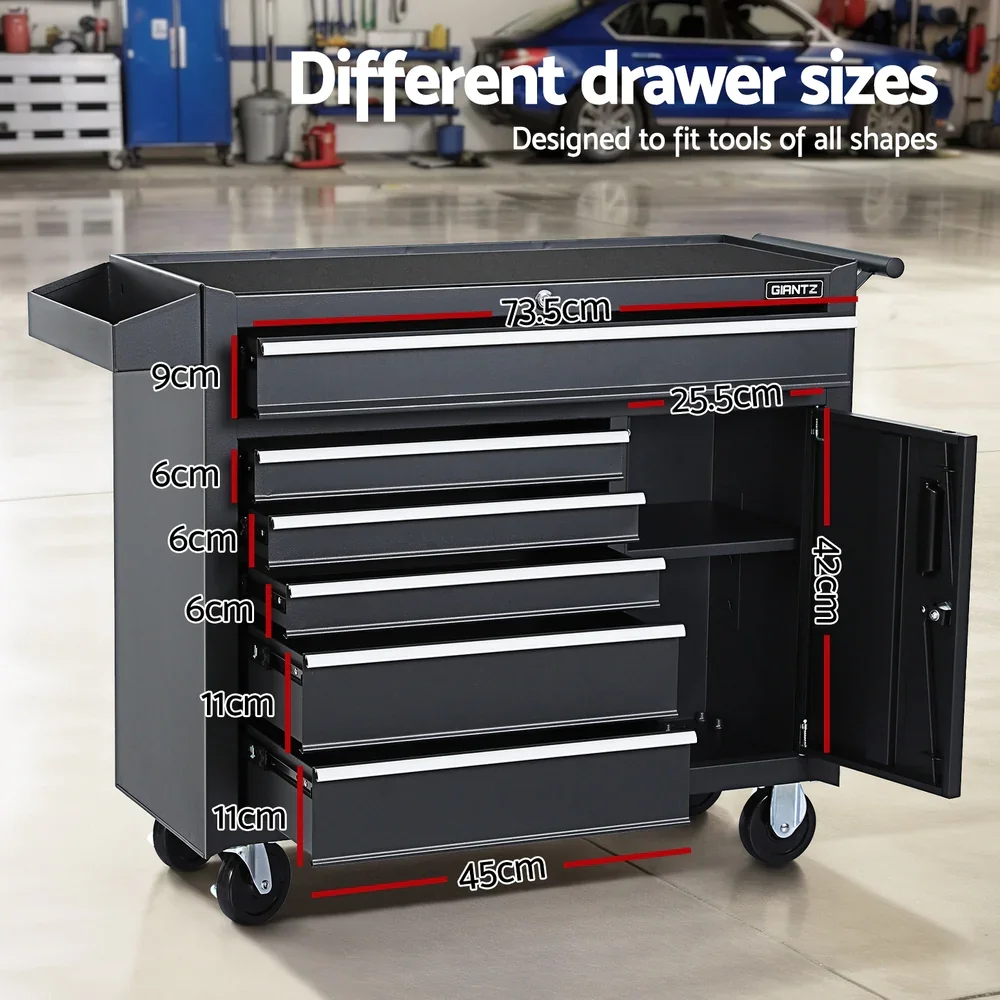 6 Drawer Tool Box Chest Cabinet Toolbox Storage Garage Organiser Wheels - Image 5