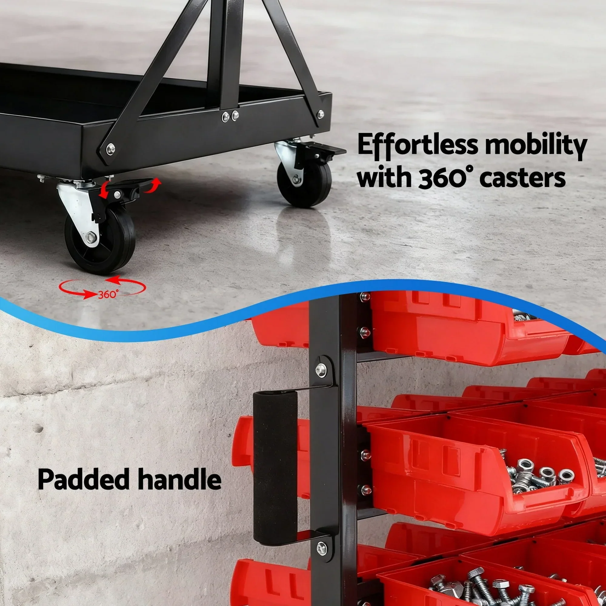 74 Bins Storage Rack Double Sided Mobile Garage Workshop Tools Organizer - Image 7