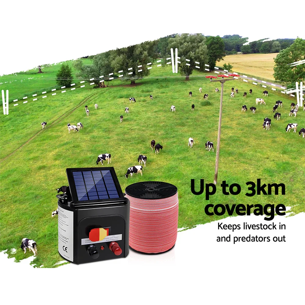 Fence Energiser 3KM Solar Powered Electric 1200M Poly Tape - Image 4