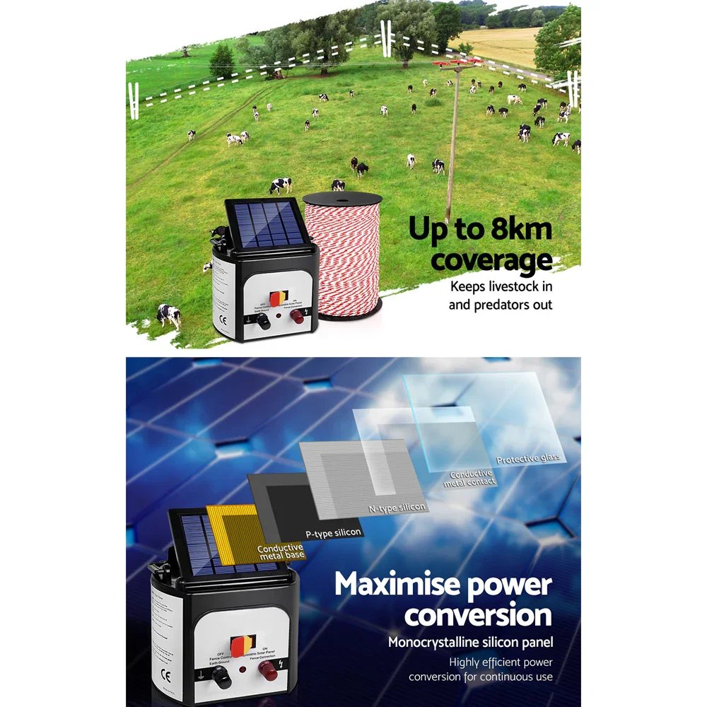 Fence Energiser 8KM Solar Powered Electric 500M Poly Rope - Image 4