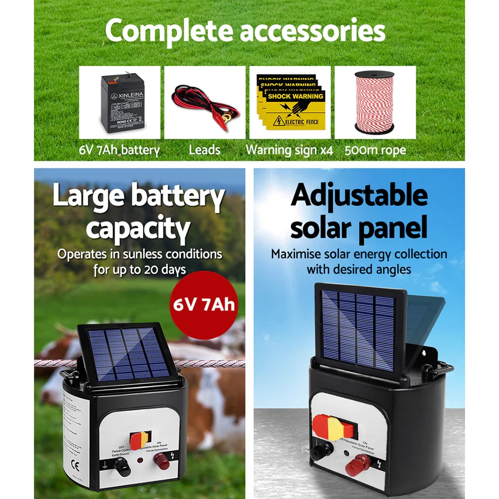 Fence Energiser 8KM Solar Powered Electric 500M Poly Rope - Image 5