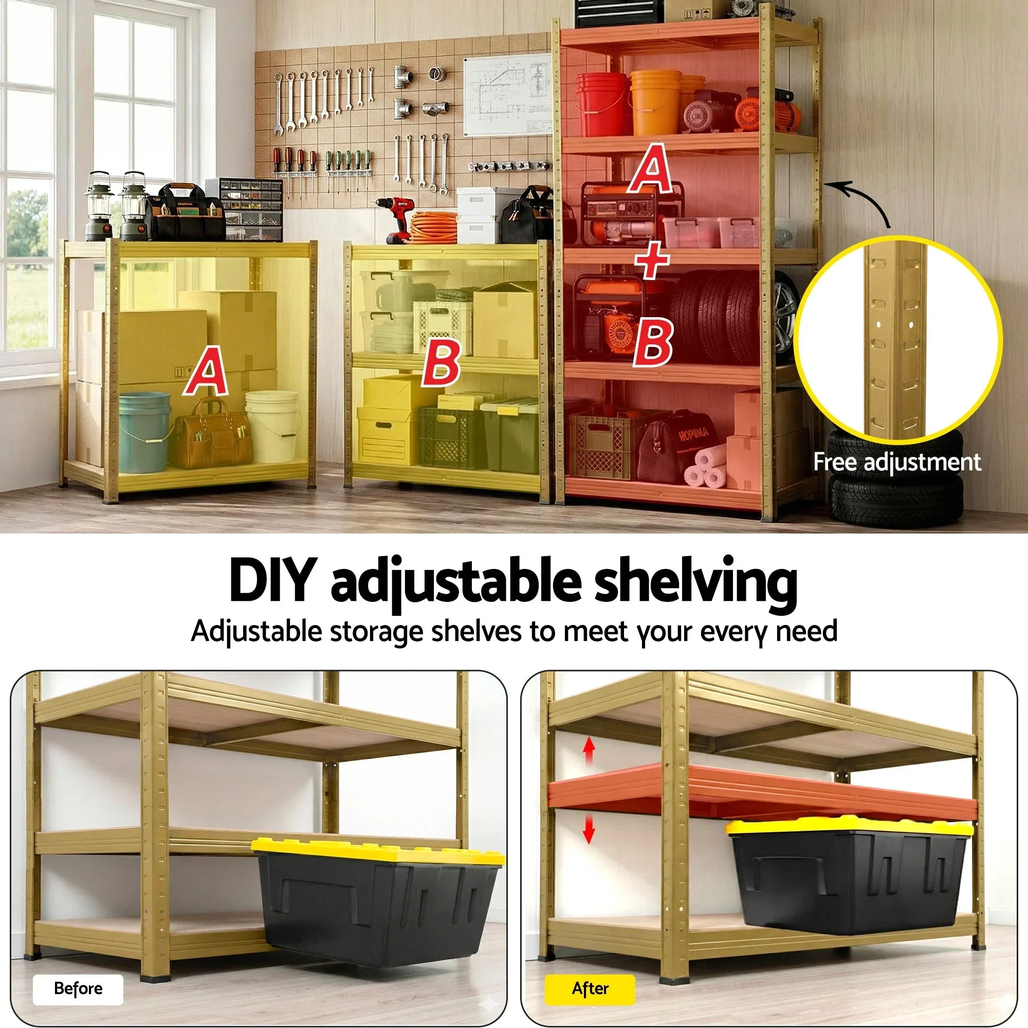 Garage Shelving 1.6X0.8m Warehouse Shelves Storage Rack Pallet Racking Yellow - Image 6