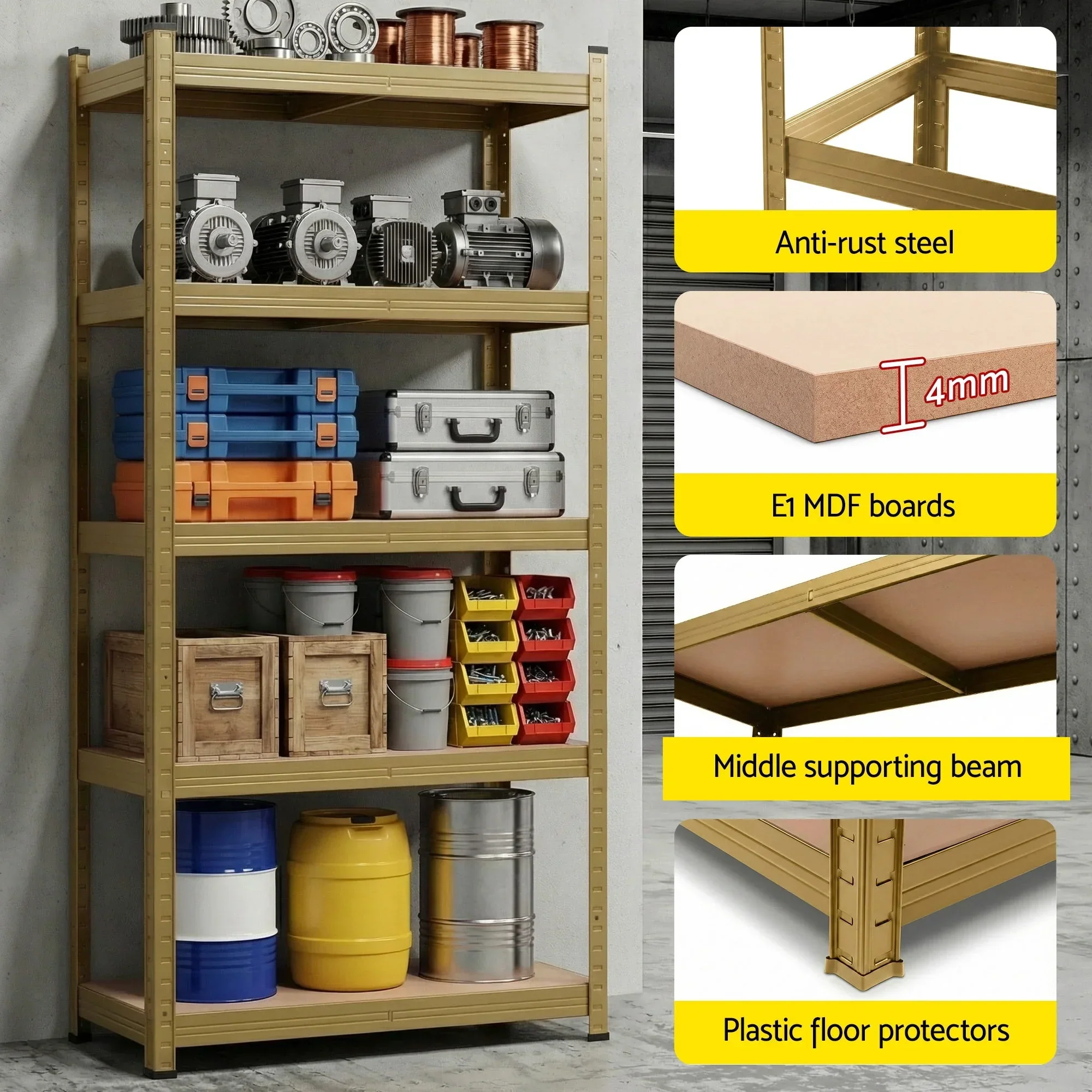 Garage Shelving 1.6X0.8m Warehouse Shelves Storage Rack Pallet Racking Yellow - Image 8