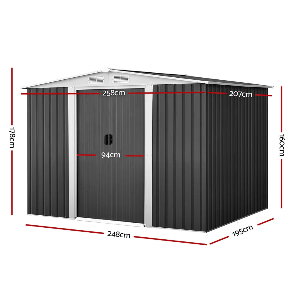 Garden Shed 2.58x2.07M w/Metal Base Sheds Outdoor Storage Double Door Tool - Image 2