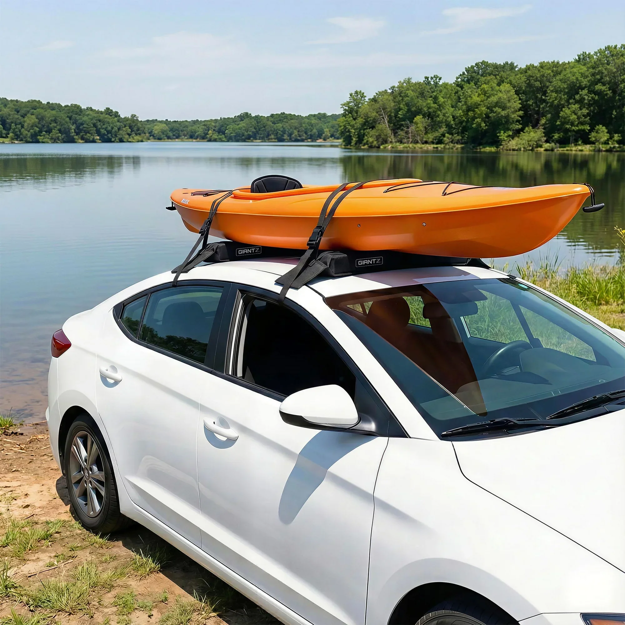 Kayak Roof Rack for Car, Universal Soft Roof Rack Pads for Surfboard SUP Canoe, Roof Bars for SUV Sedan without Side Rails, Portable Cross Bars with 4.5m Tie Down Straps & Ropes, 80kg Capacity - Image 2