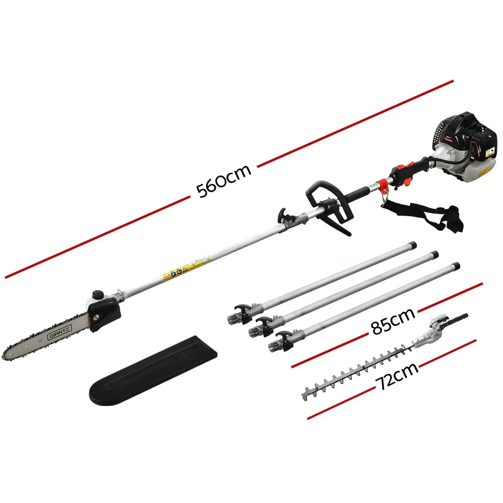 Petrol Pole Chainsaw Hedge Trimmer Pruner Chain Saw Brush Cutter Red - Image 2