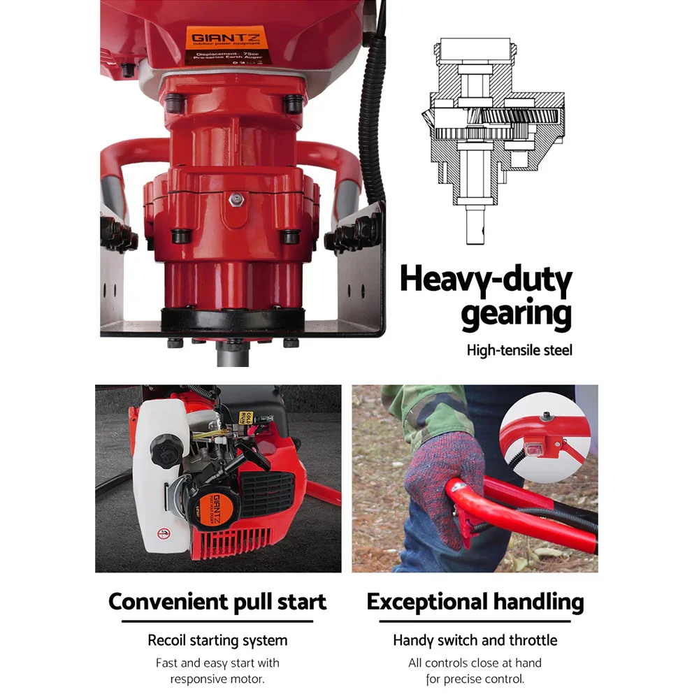80CC Post Hole Digger Motor Only Petrol Engine Red - Image 4
