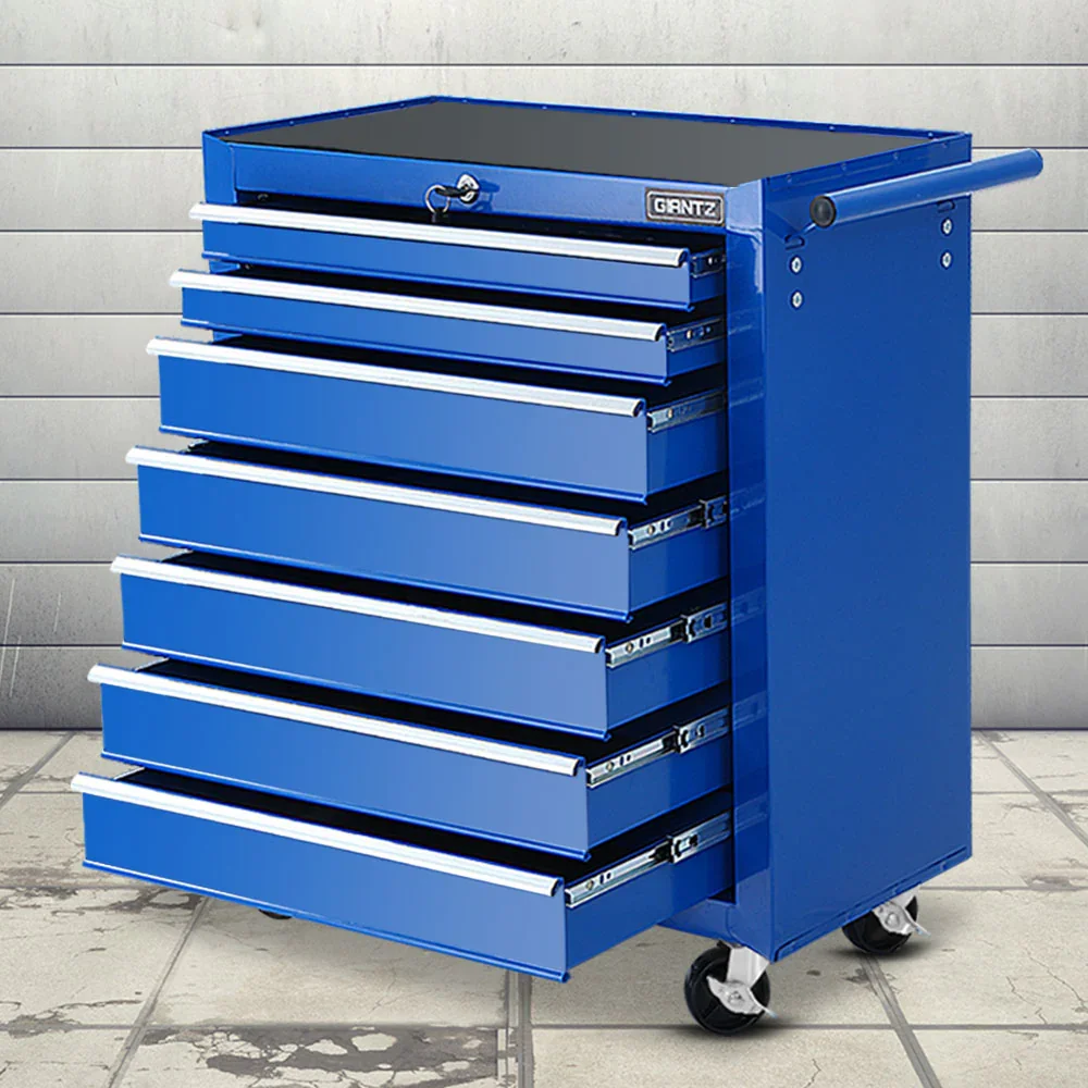 7 Drawer Tool Box Cabinet Chest Trolley Storage Garage Toolbox Blue - Image 7