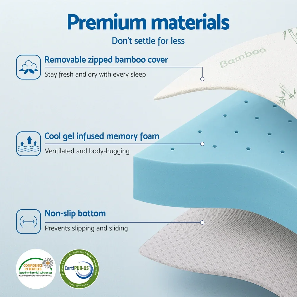 12cm Memory Foam Mattress Topper Ventilated Cool Gel Bamboo Cover King Single - Image 3