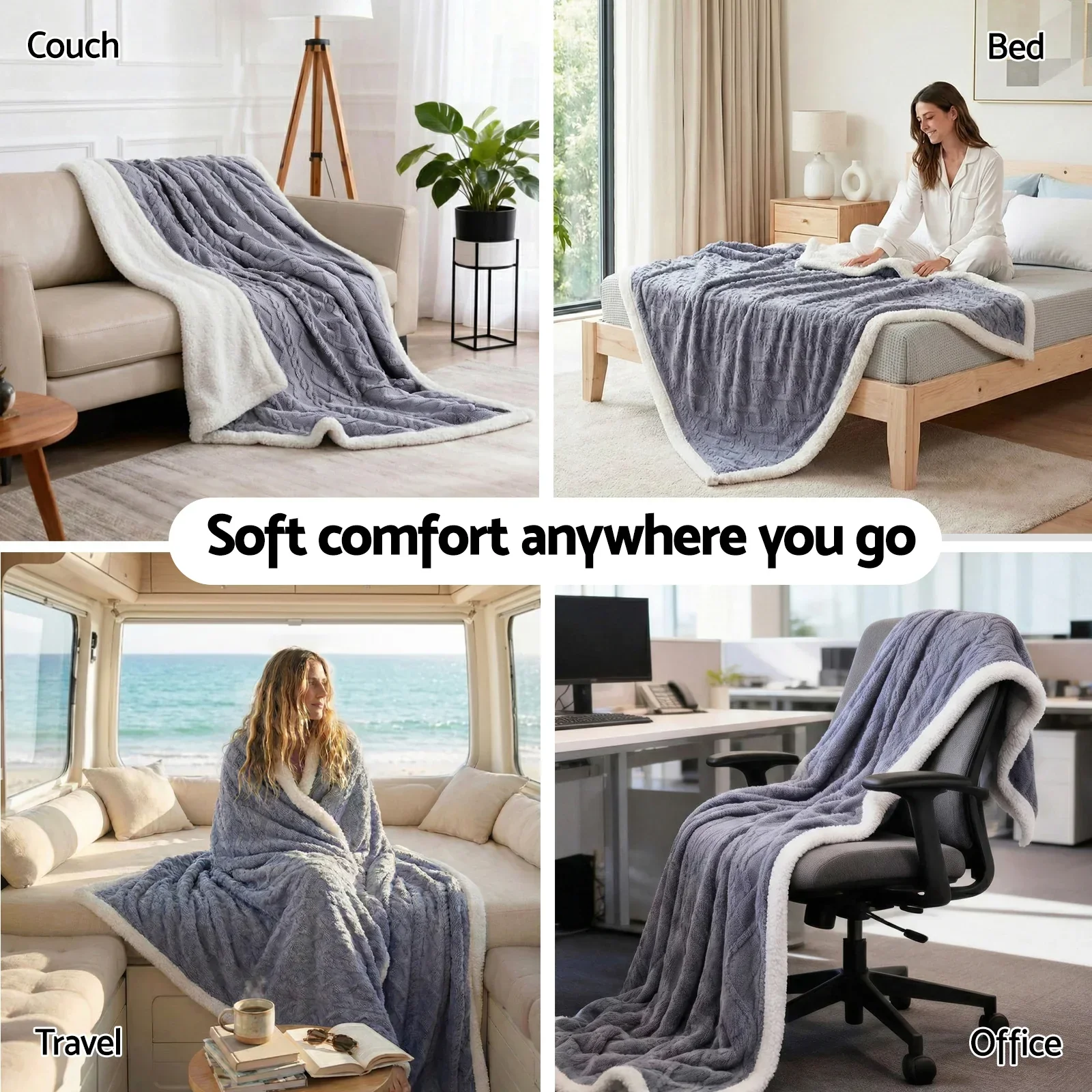 152x203cm Throw Blanket Double-Sided Fleece Lightweight For Sofa Couch Bed Queen - Image 4