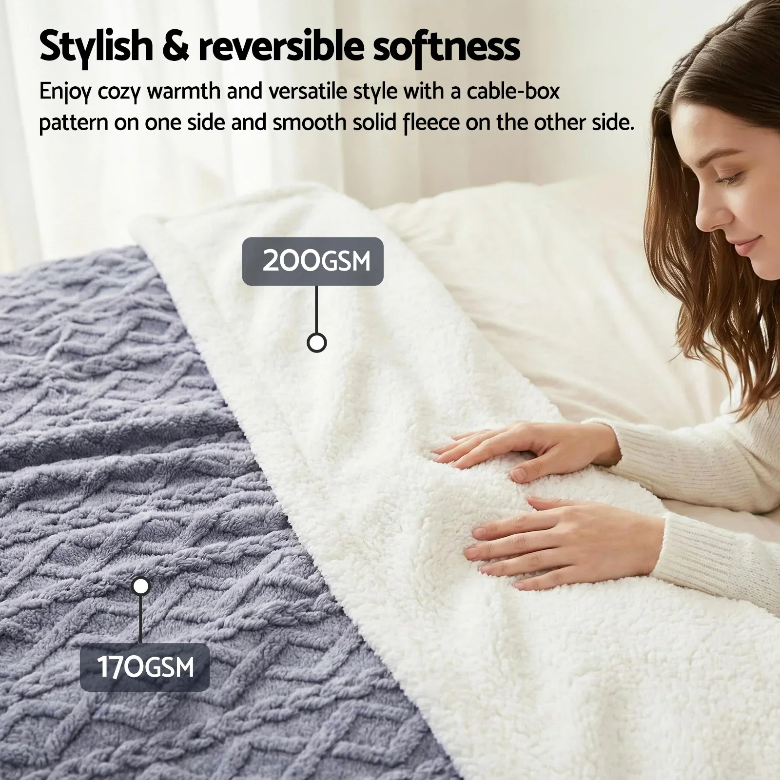 152x203cm Throw Blanket Double-Sided Fleece Lightweight For Sofa Couch Bed Queen - Image 5