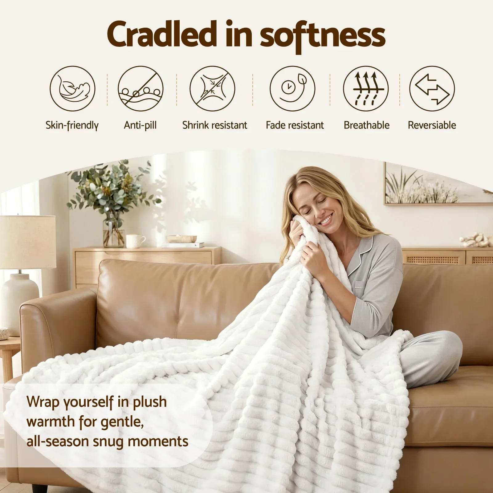 152x203cm Throw Blanket Queen Fleece Lightweight Cozy Sofa Couch Bed Throw - Image 3