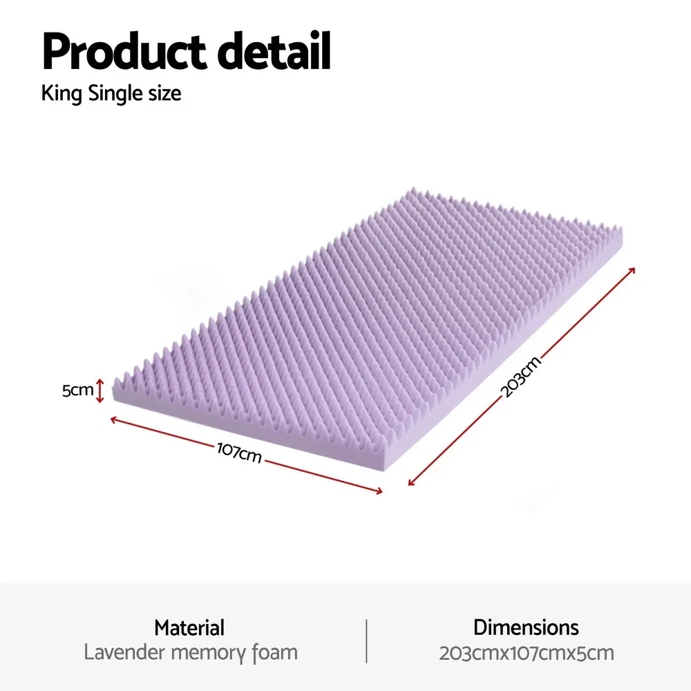 5cm Memory Foam Mattress Topper Lavender Infused Egg Crate King Single - Image 2