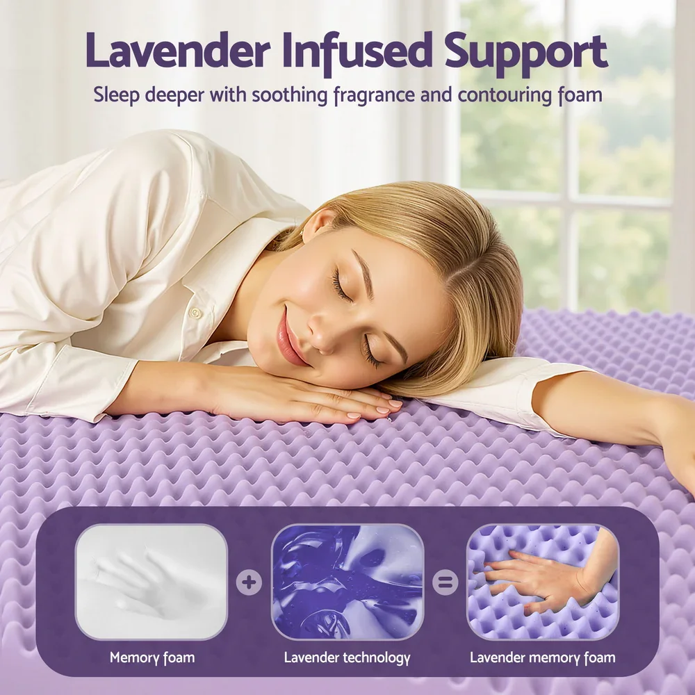 5cm Memory Foam Mattress Topper Lavender Infused Egg Crate King Single - Image 5