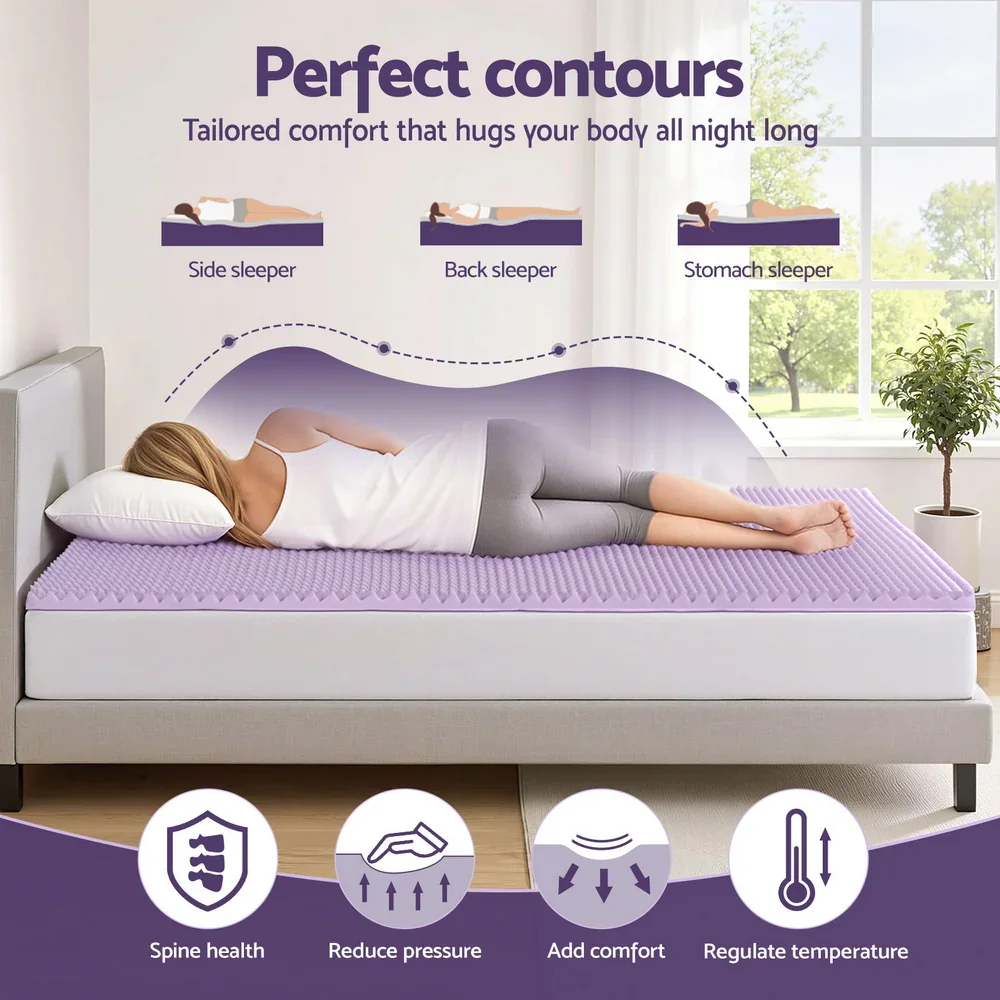 5cm Memory Foam Mattress Topper Lavender Infused Egg Crate Pad Mat Queen - Image 3