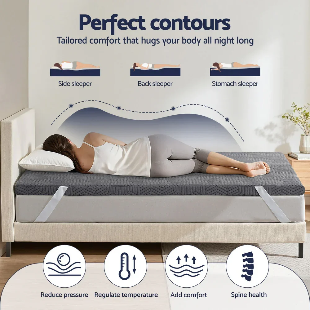 8cm Memory Foam Mattress Topper Gel Dual Layer Foam Bamboo Double - Image 2