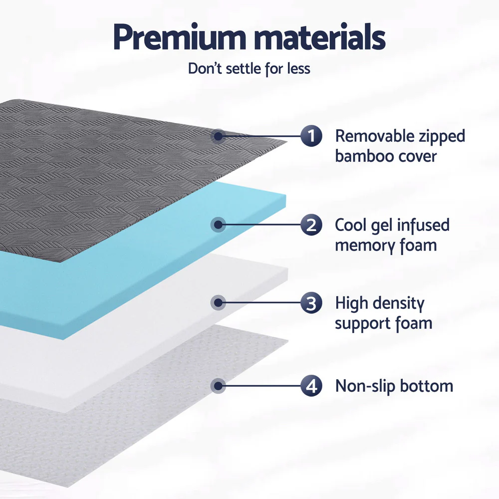 8cm Memory Foam Mattress Topper Gel Dual Layer Foam Bamboo Queen - Image 3