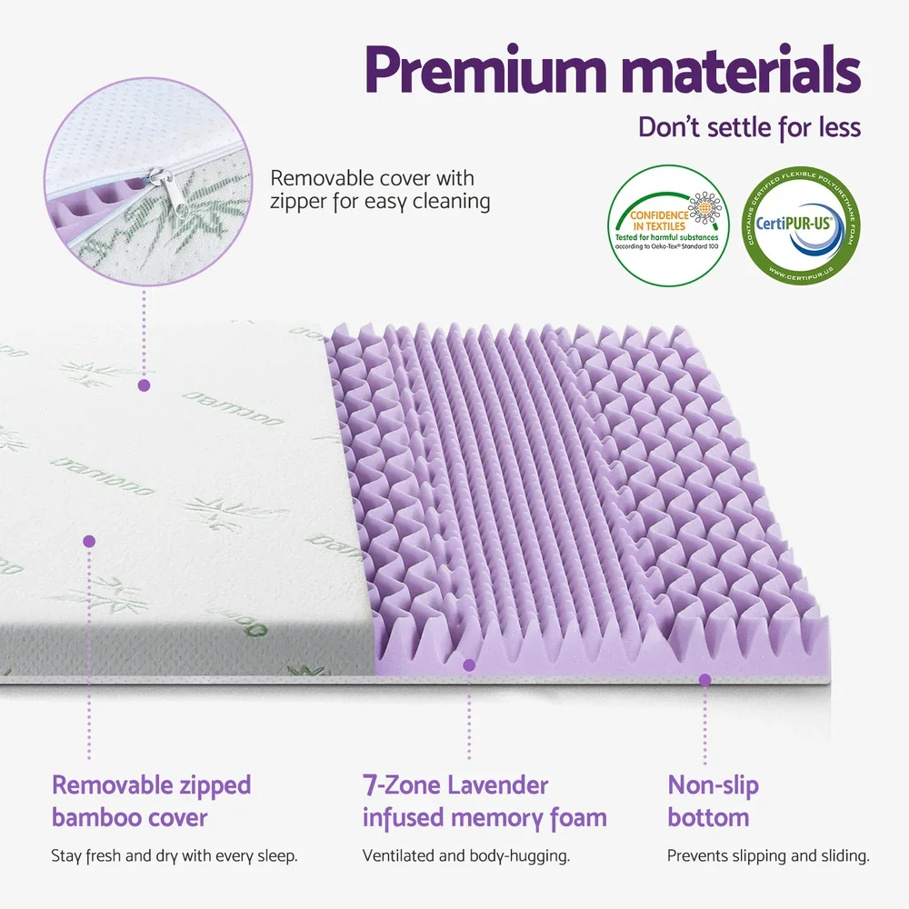 8cm Memory Foam Mattress Topper Lavender Infused Bamboo Cover 7-Zone Double - Image 3