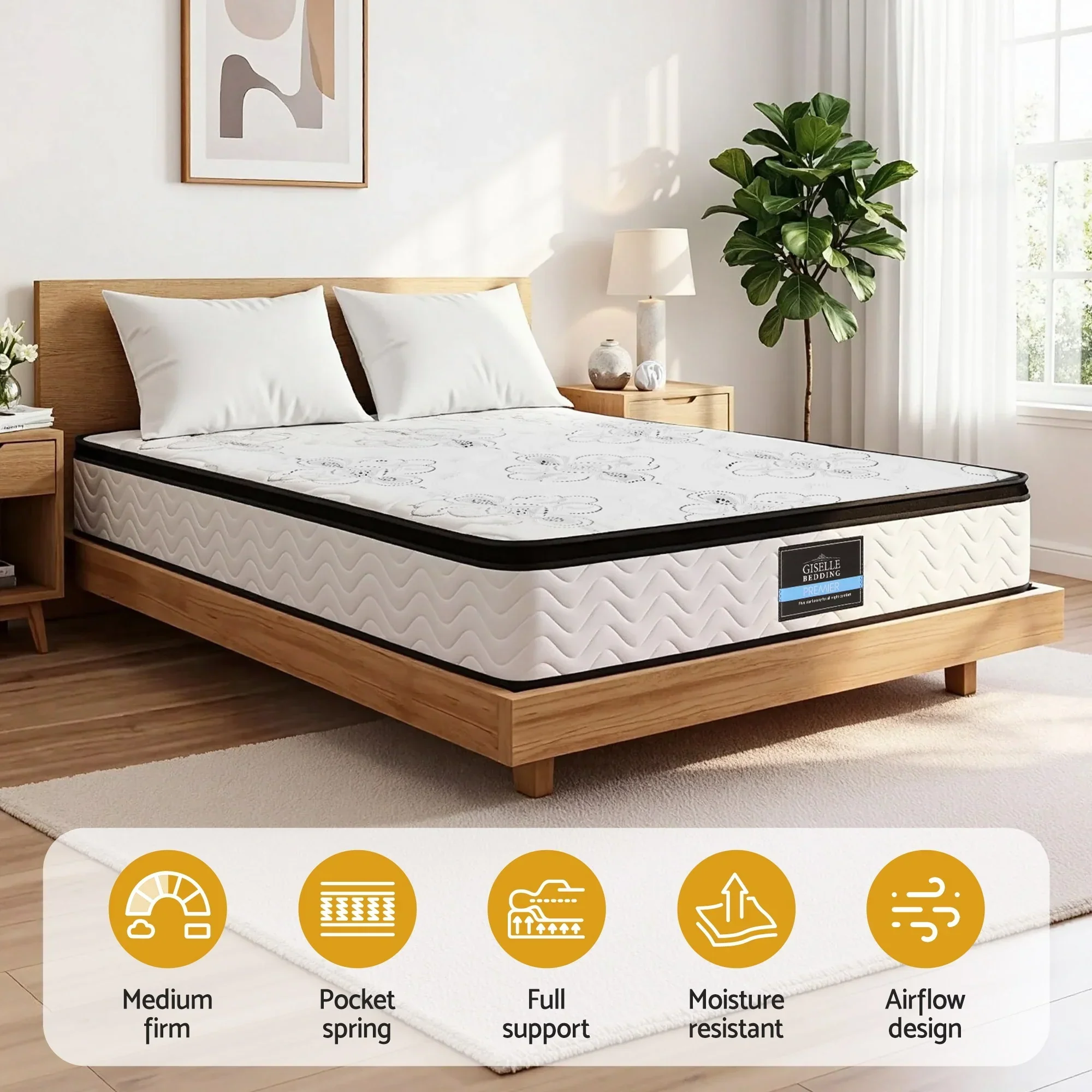 30cm Mattress Pocket Spring Medium Firm Foam Euro Top Double - Image 2