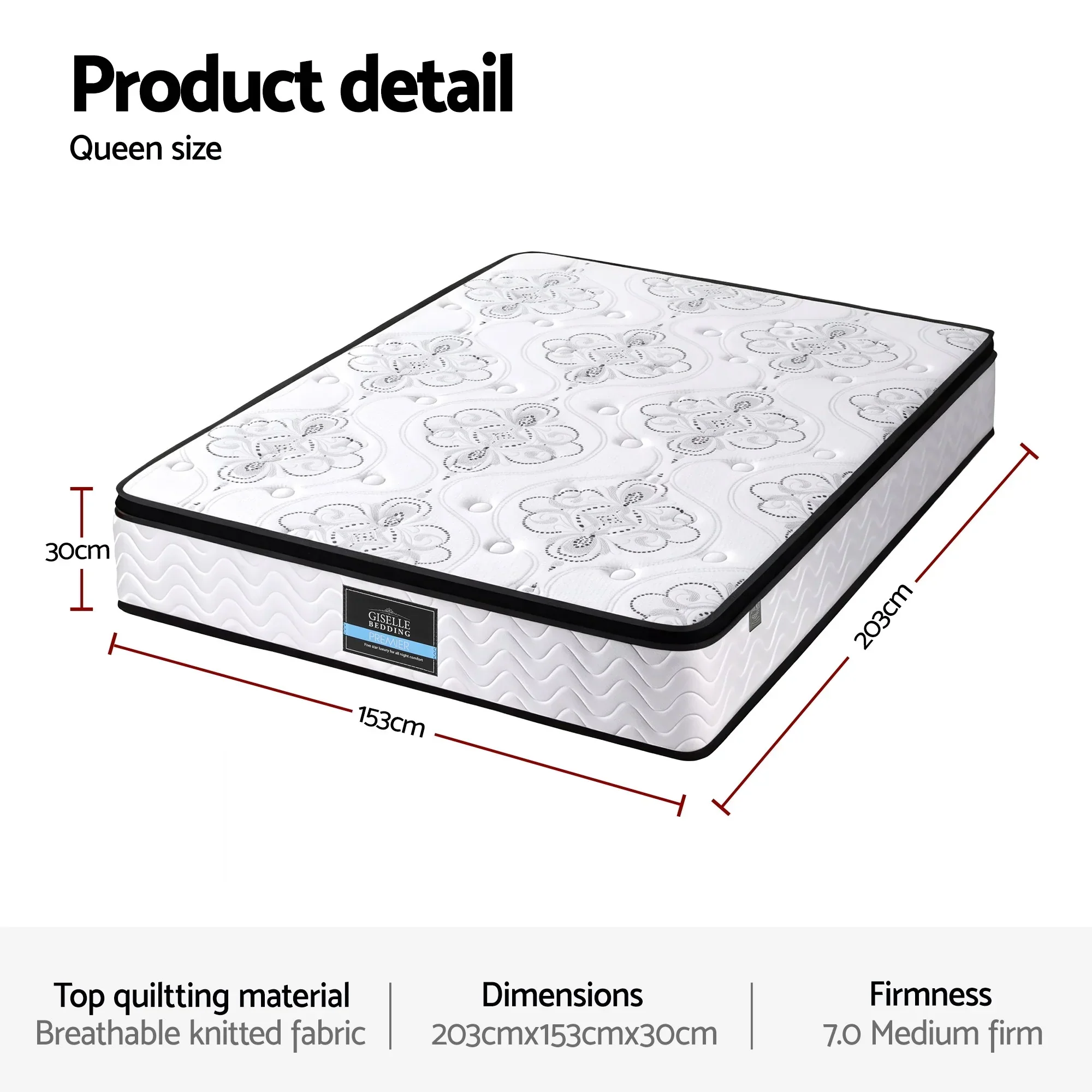 30cm Mattress Pocket Spring Medium Firm Foam Euro Top Queen - Image 10