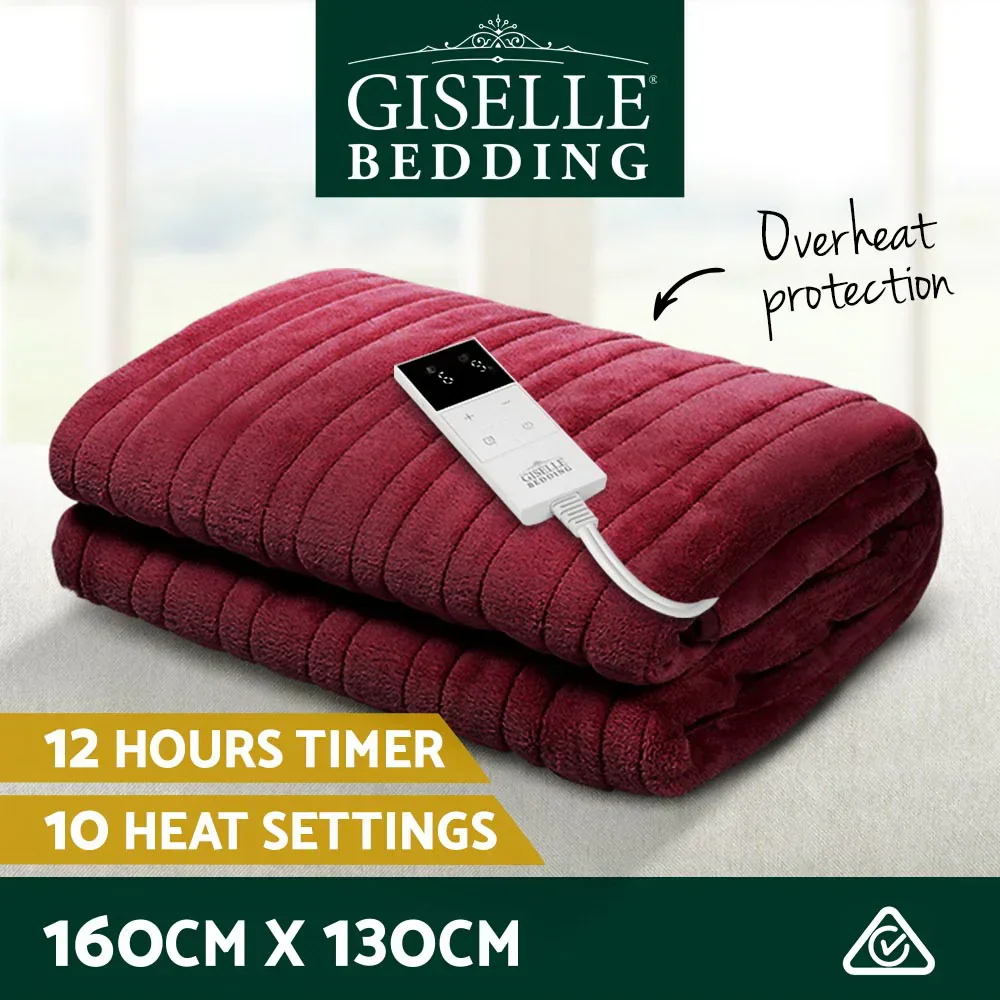Electric Throw Rug Heated Blanket Fleece Red - Image 4