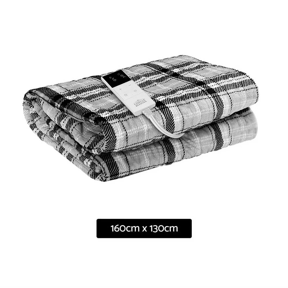 Electric Throw Rug Flannel Snuggle Blanket Washable Heated Grey and White Checkered - Image 2