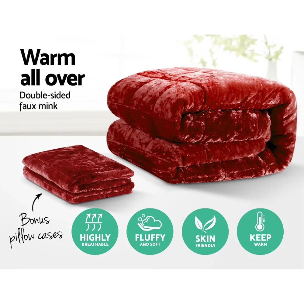 Faux Mink Quilt Burgundy Super King - Image 3