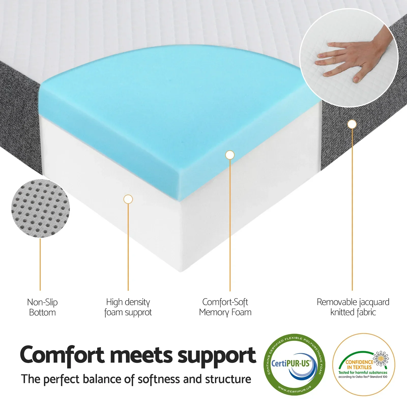 Foldable Mattress Folding Sofa Bed Tri-Fold Memory Foam Tencel Queen - Image 6