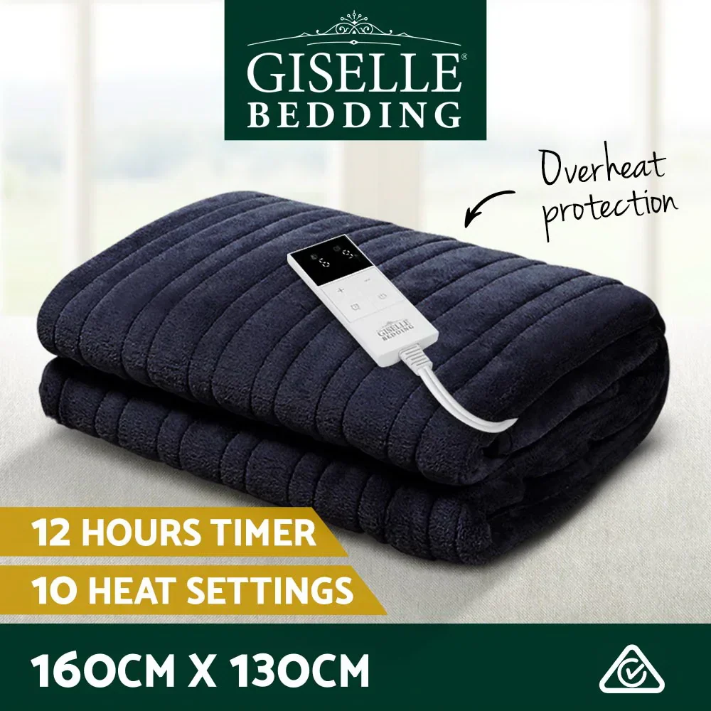 Heated Electric Throw Rug Fleece Sunggle Blanket Washable Charcoal - Image 2