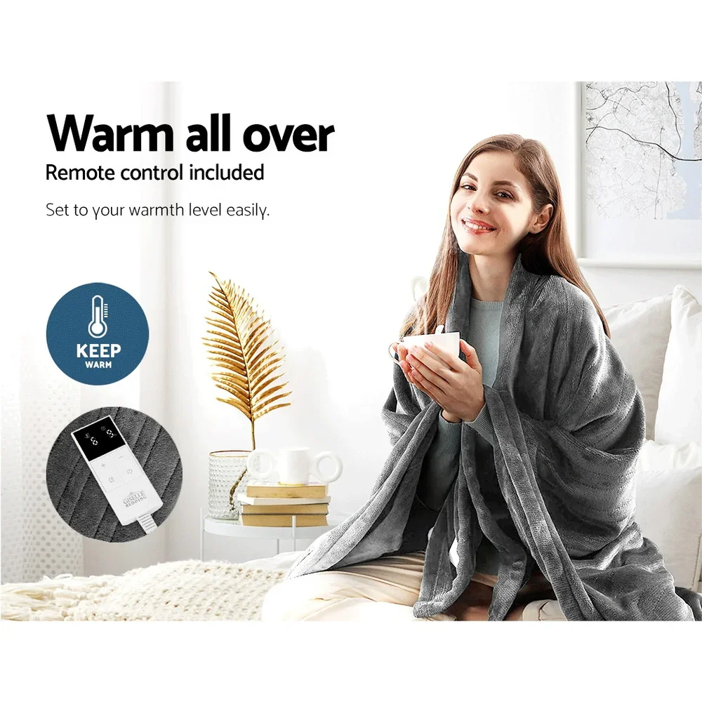 Heated Electric Throw Rug Fleece Sunggle Blanket Washable Silver - Image 3
