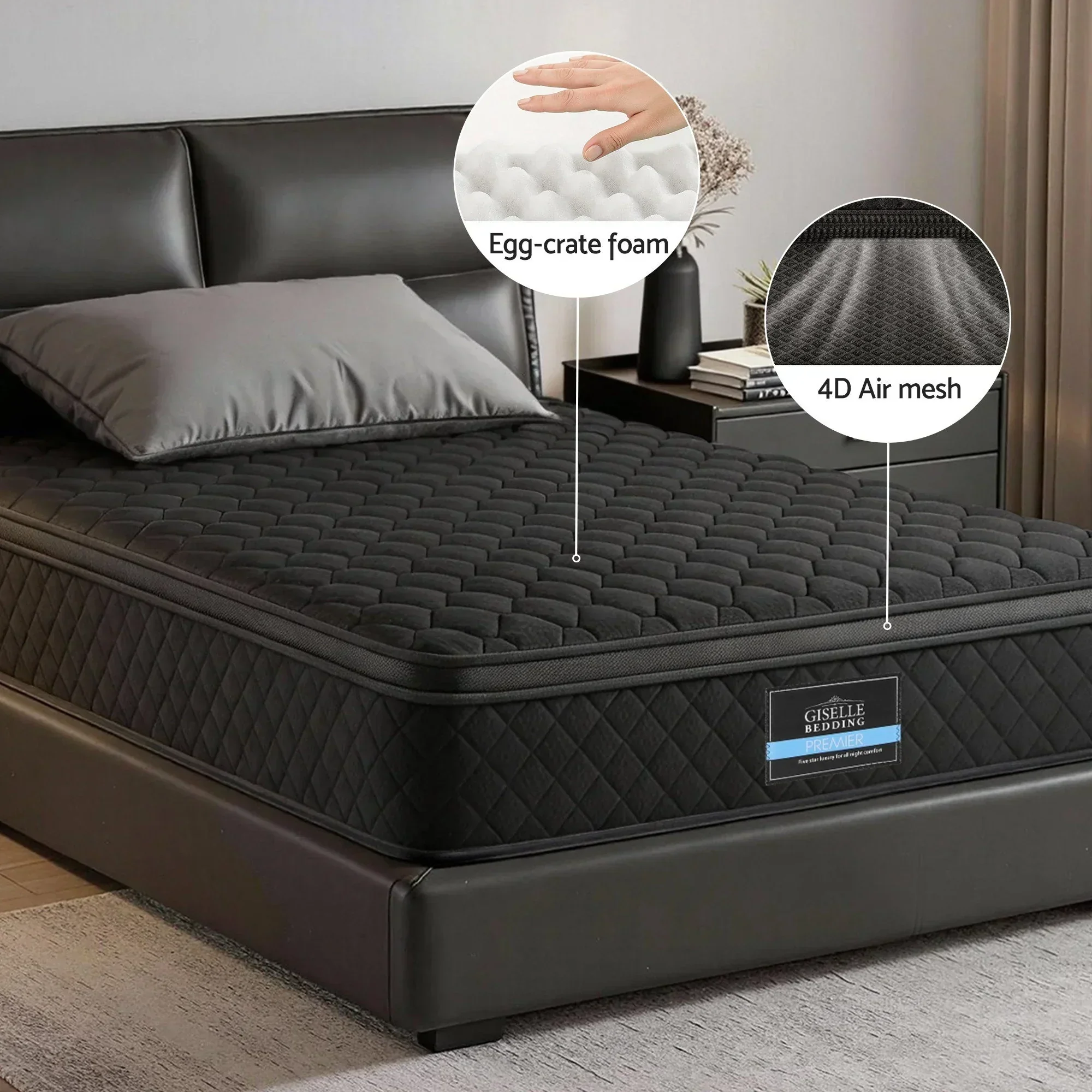Mattress 34cm 5-Zone Pocket Spring Egg-crate Memory Foam King Single - Image 3