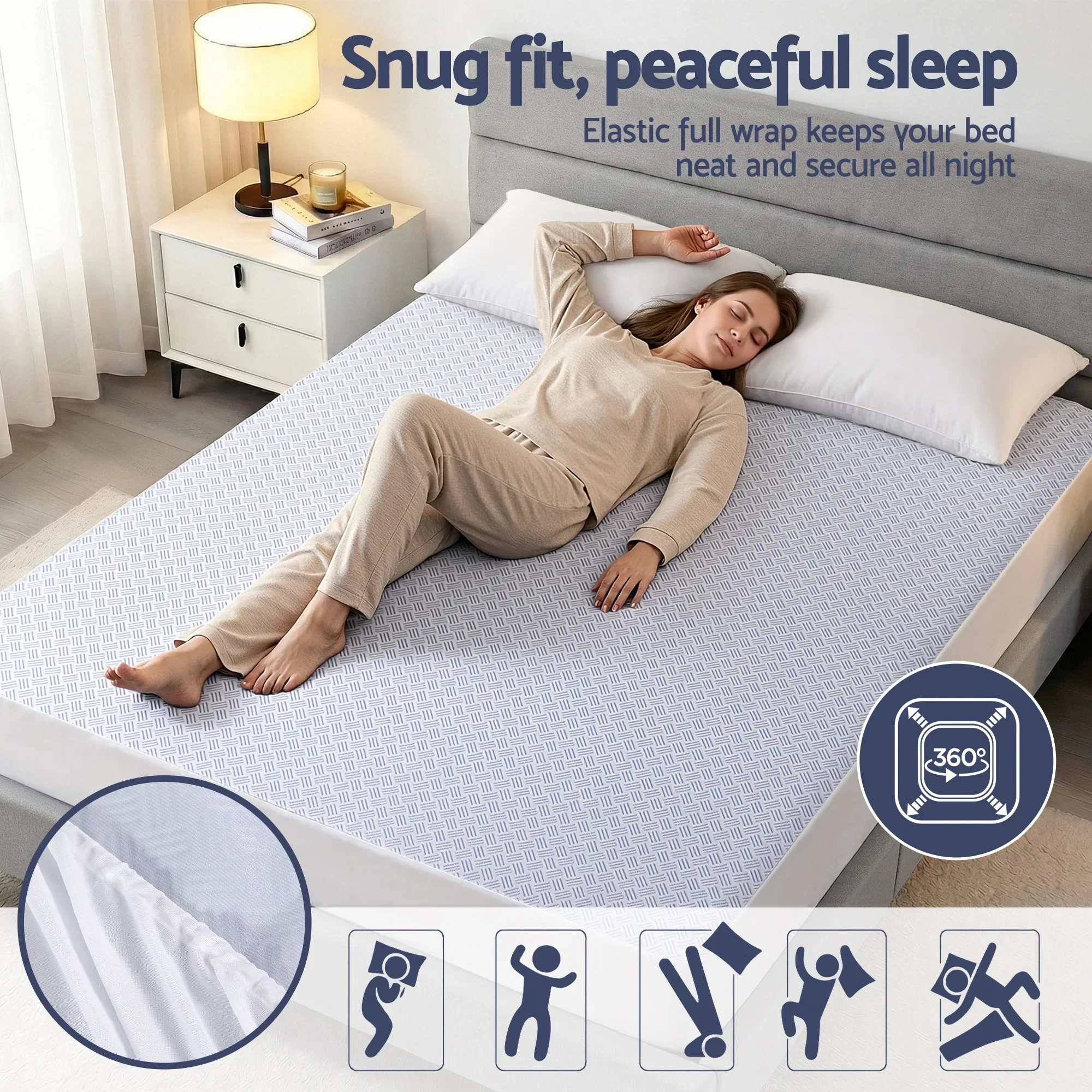 Cooling Mattress Protector Waterproof Deep Pocket Fitted Cover Double - Image 7