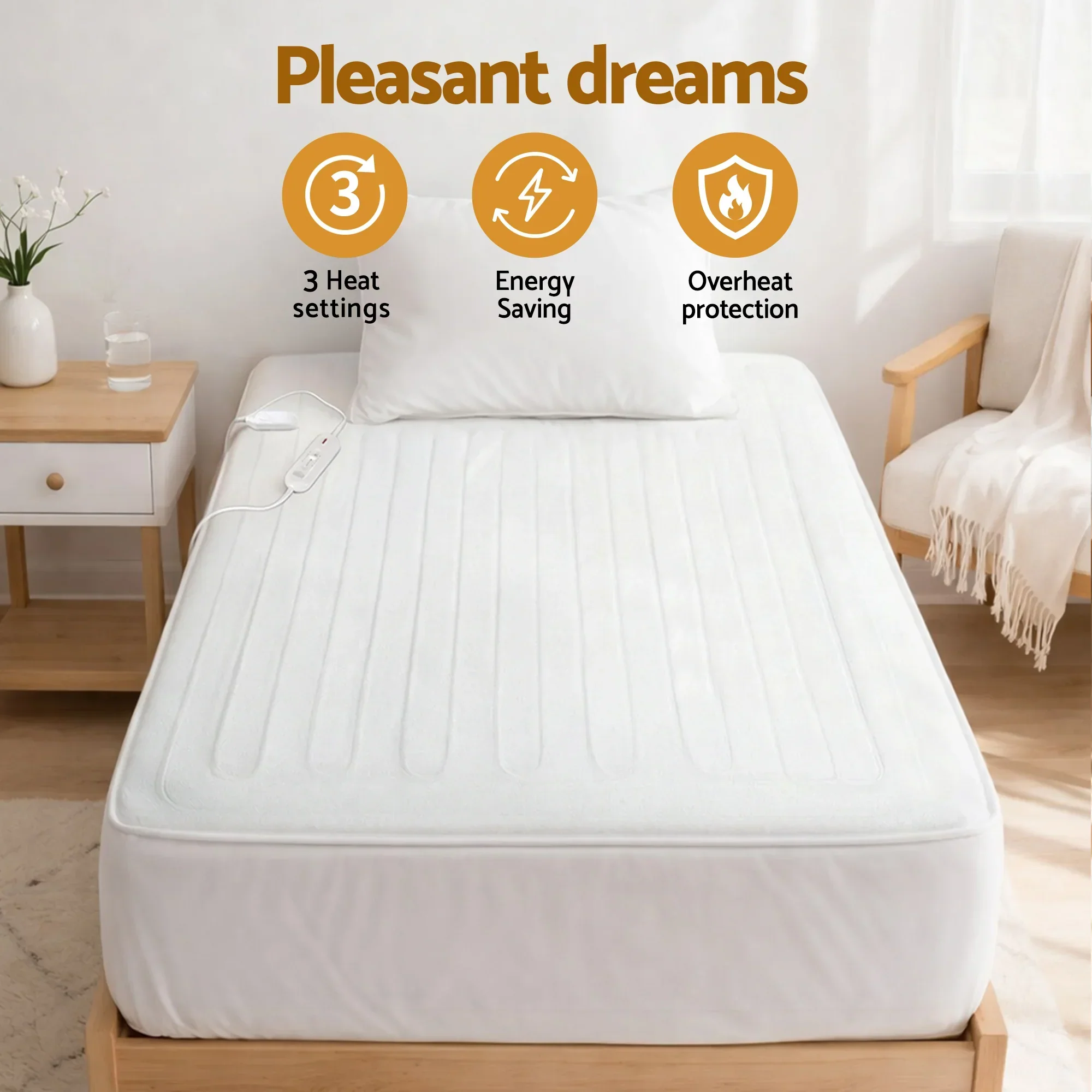 Electric Blanket King Single Heated Fully Fitted Washable Pad Winter Warm - Image 2