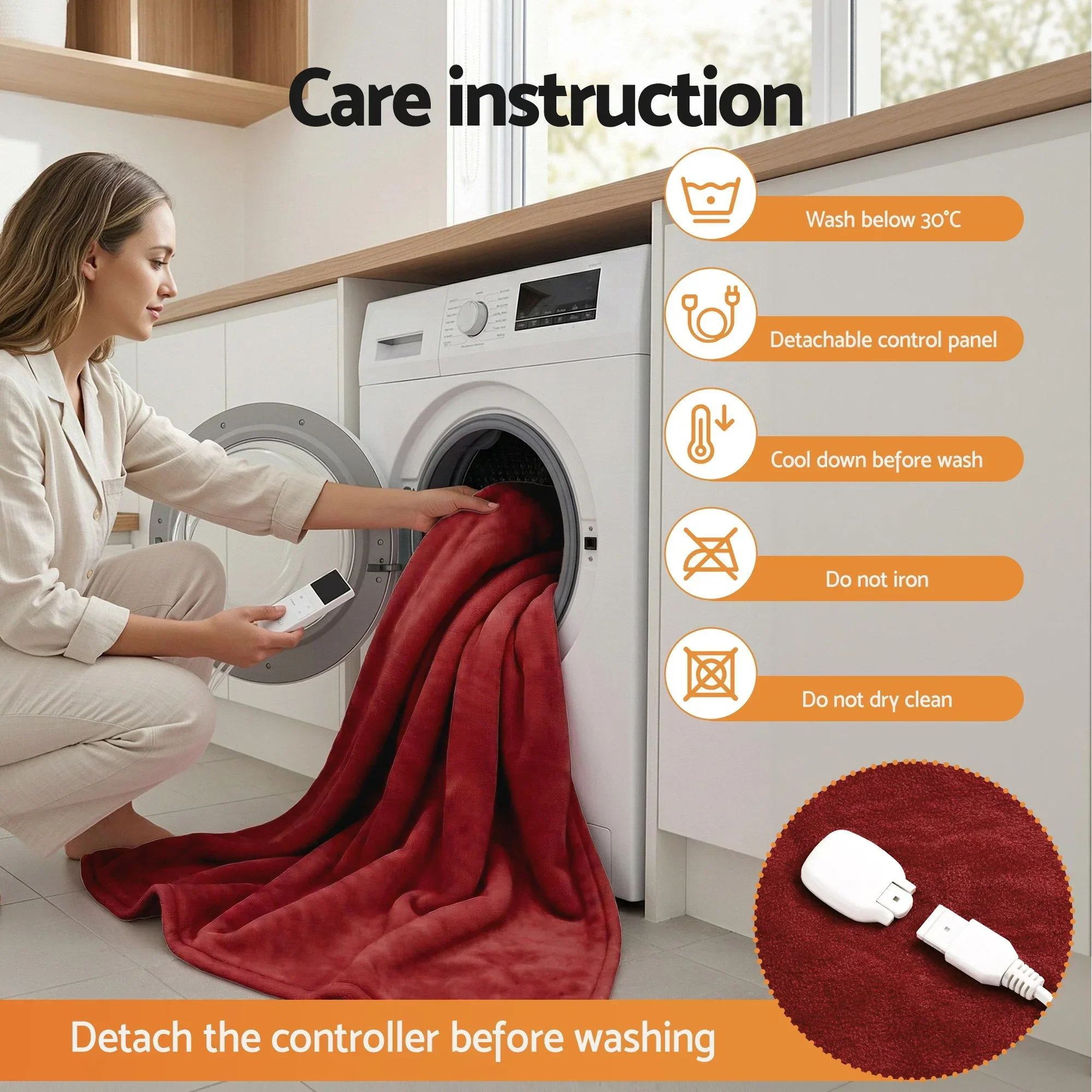 Electric Throw Rug Dual Side Fleece Flannel Heated Blanket Burgundy - Image 11