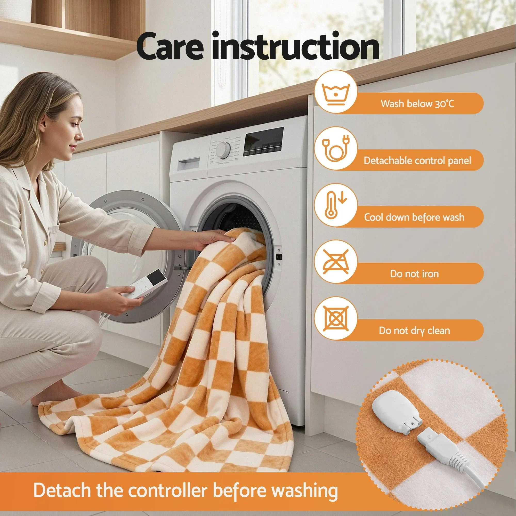 Electric Throw Rug Dual Side Fleece Flannel Heated Blanket Yellow - Image 11