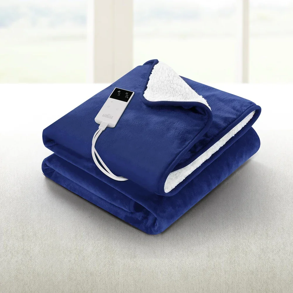 Electric Throw Rug Heated Blanket Washable Snuggle Flannel Winter Navy - Image 7
