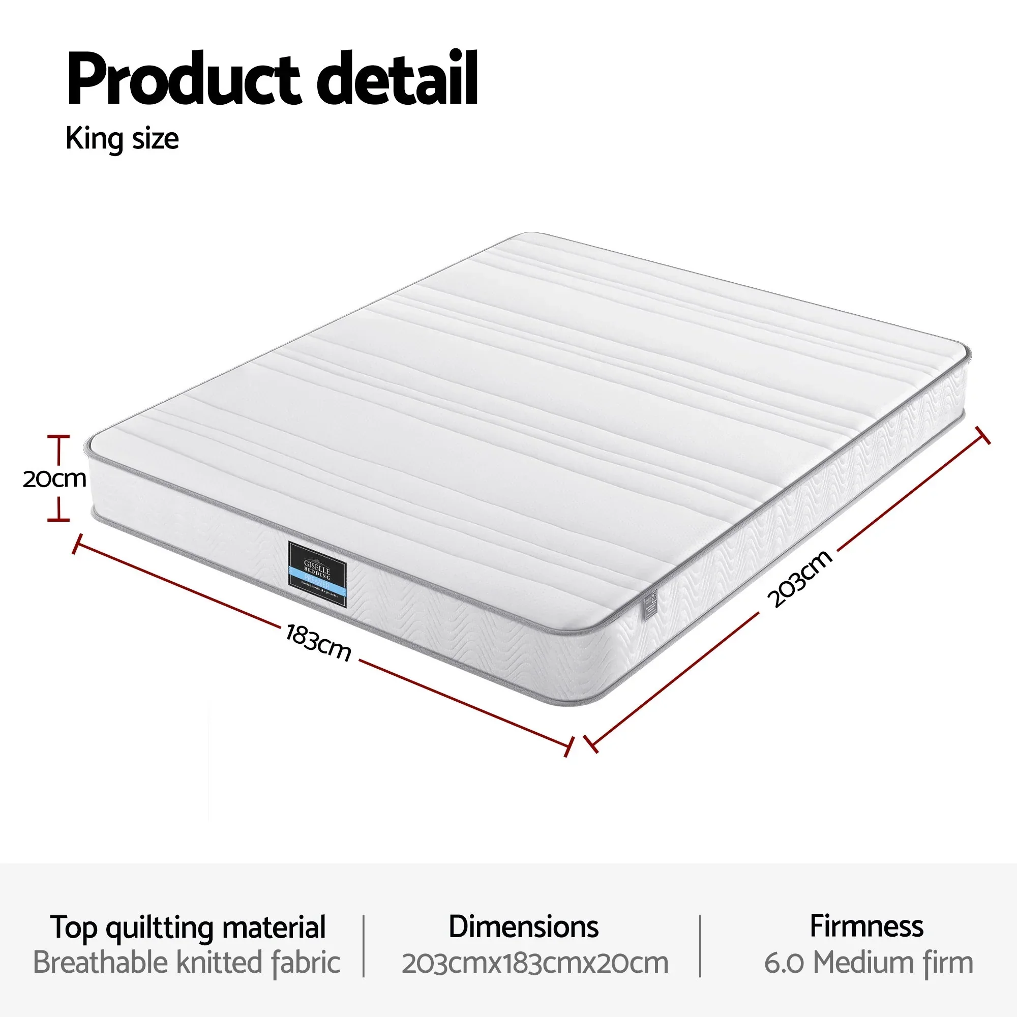King Mattress 20cm with Reinforced Edge Support Egg-Crate Foam - Image 3