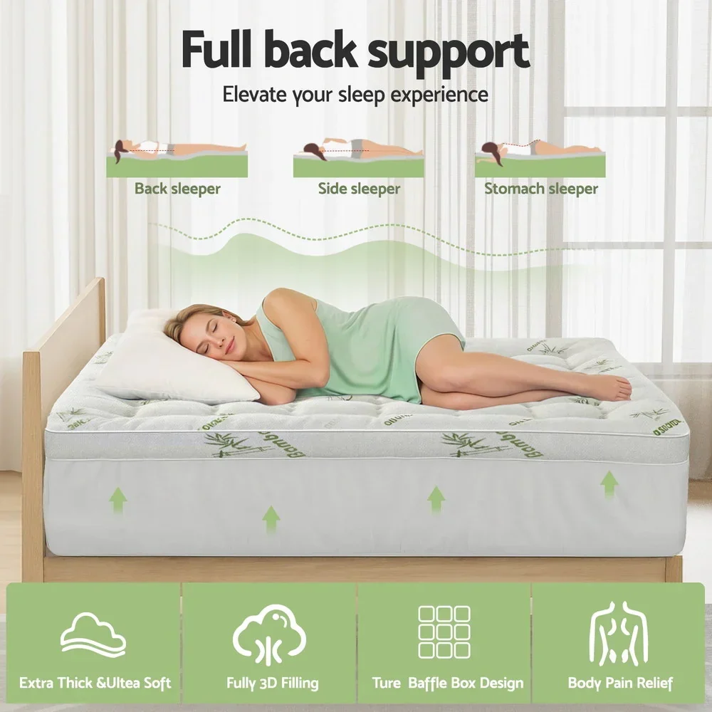 Mattress Topper 11cm Pillowtop toppers Bamboo Single - Image 4