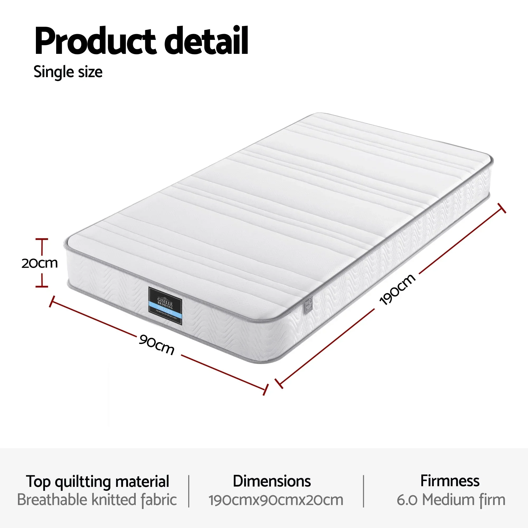Single Mattress 20cm with Reinforced Edge Support Egg-Crate Foam - Image 3