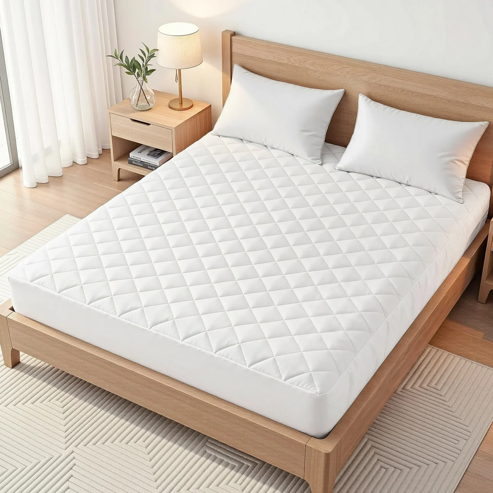 Waterproof Mattress Protector 100% Cotton Quilted Fitted Cover Double - Image 10