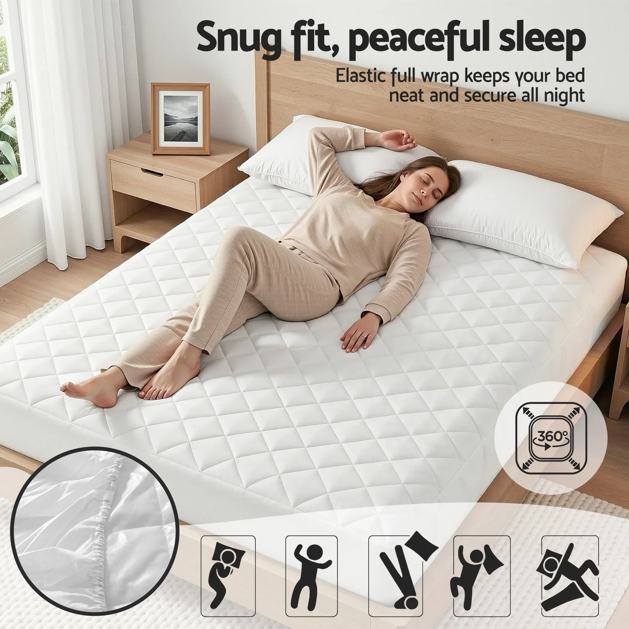 Waterproof Mattress Protector 100% Cotton Quilted Fitted Cover Queen - Image 7