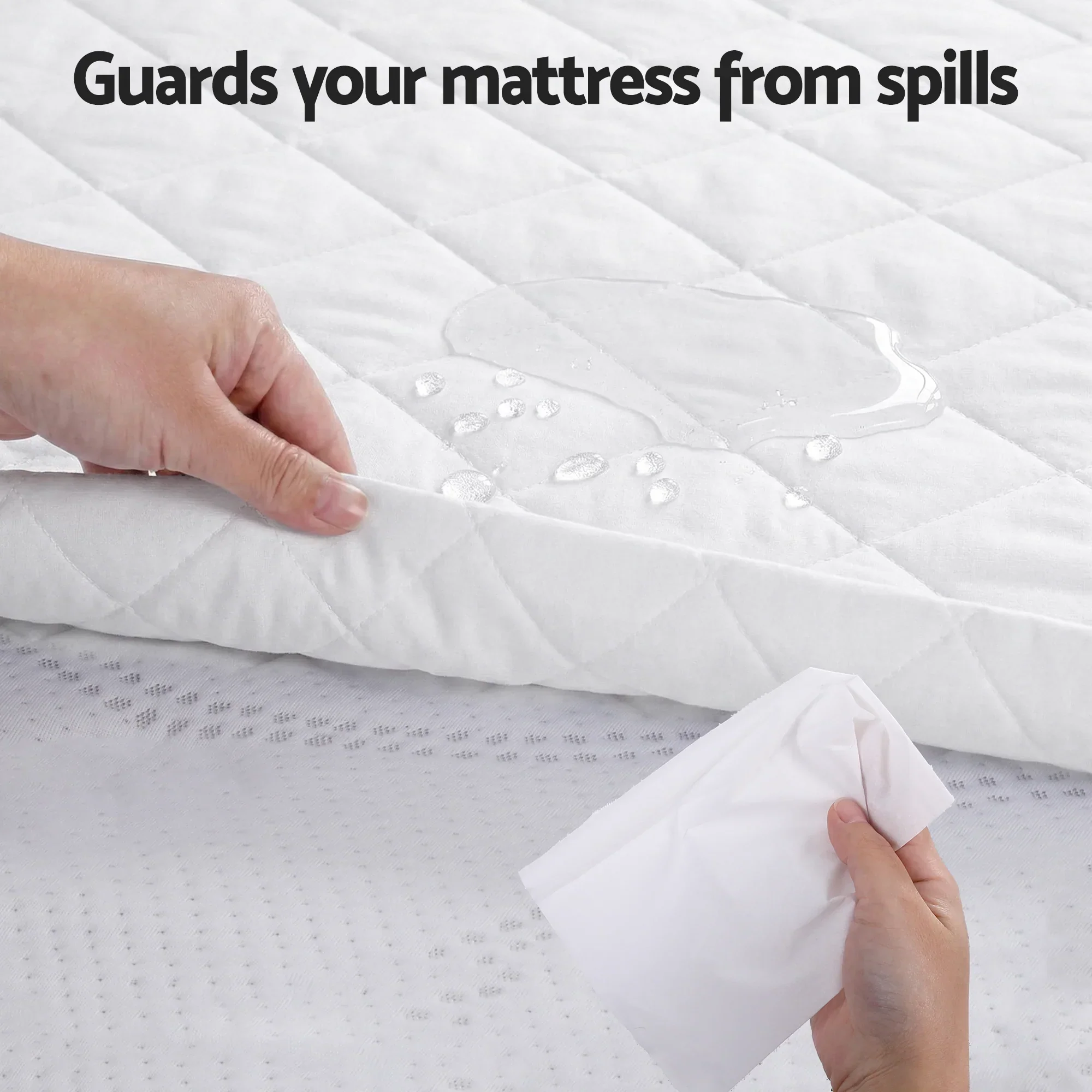 Waterproof Mattress Protector 100% Cotton Quilted Fitted Cover Single - Image 3