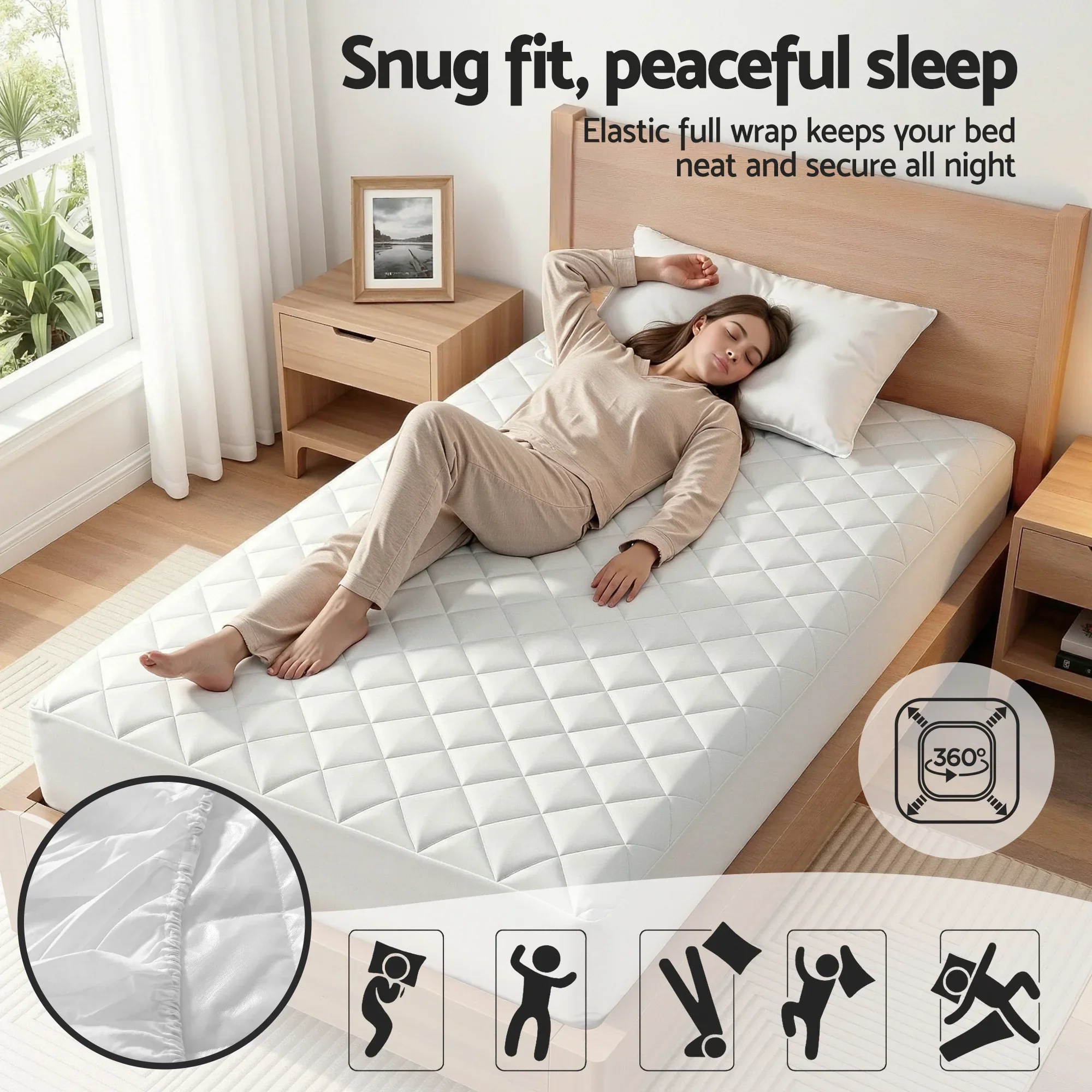 Waterproof Mattress Protector 100% Cotton Quilted Fitted Cover Single - Image 4