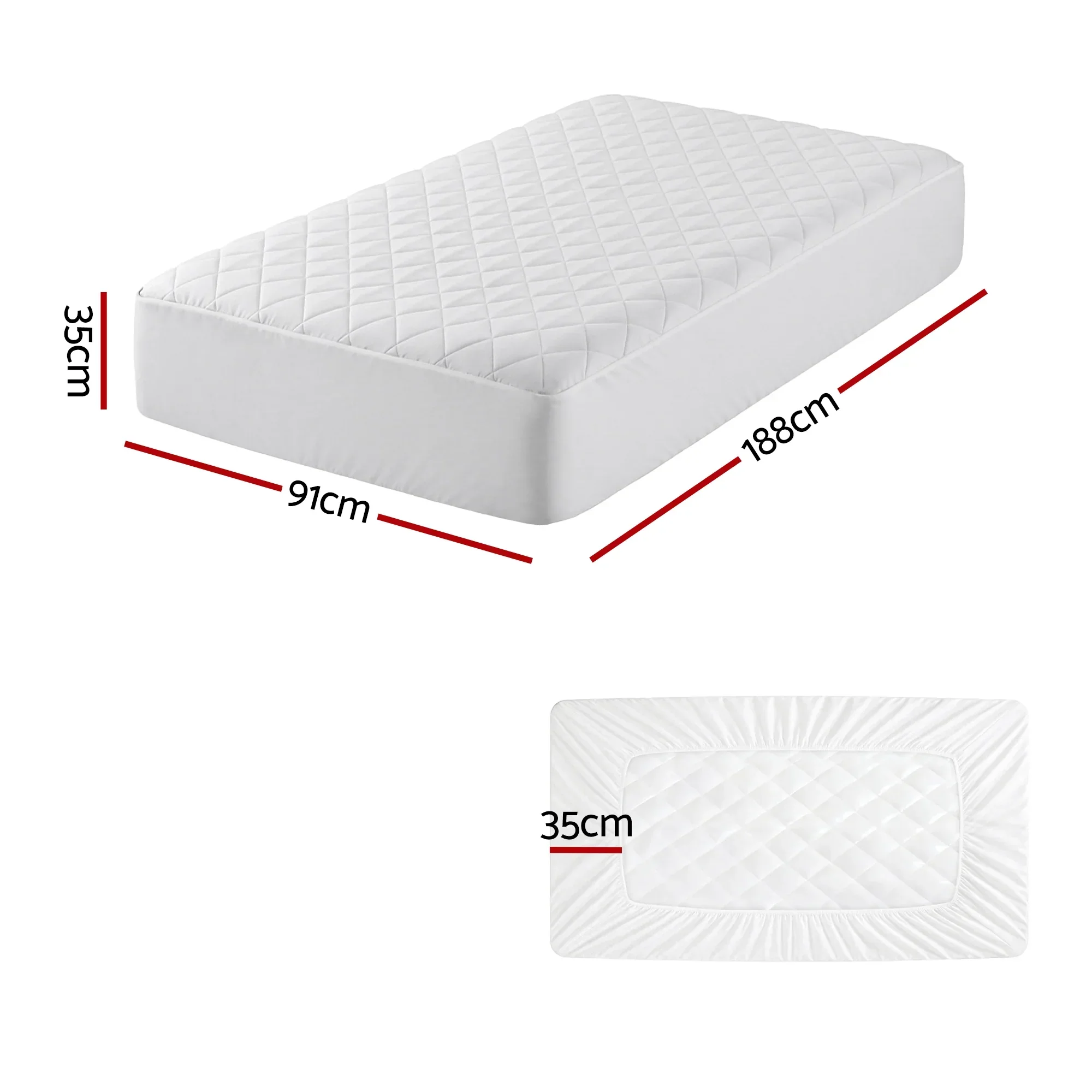 Waterproof Mattress Protector 100% Cotton Quilted Fitted Cover Single - Image 7